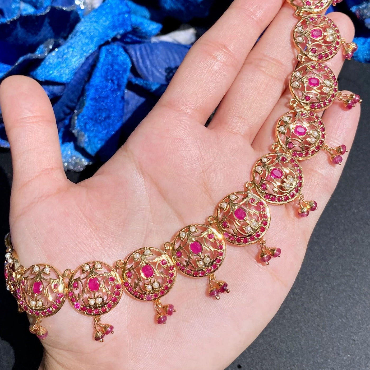 Delicate Ruby Necklace with Statement Earrings | Jadau Jewellery | NS 309
