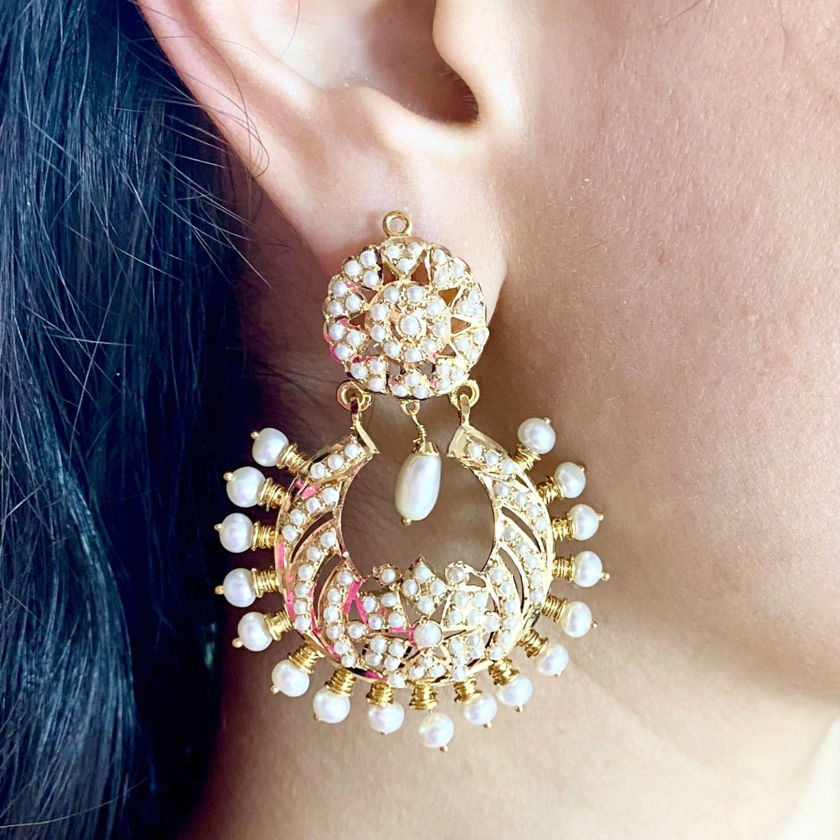 pearl chandbali earrings gold