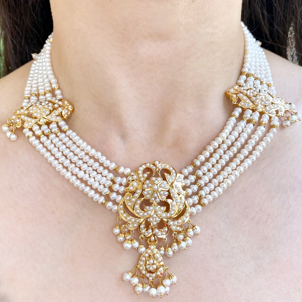 royal pearl short rani haar with chandbali