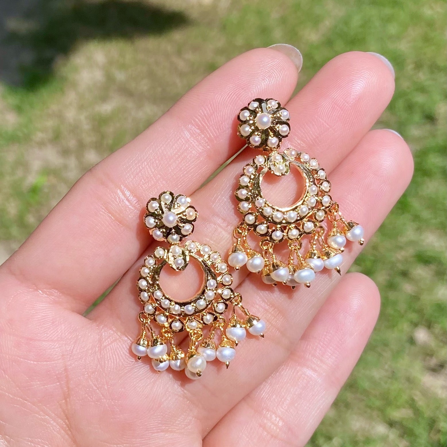 simple pearl chandbali earrings