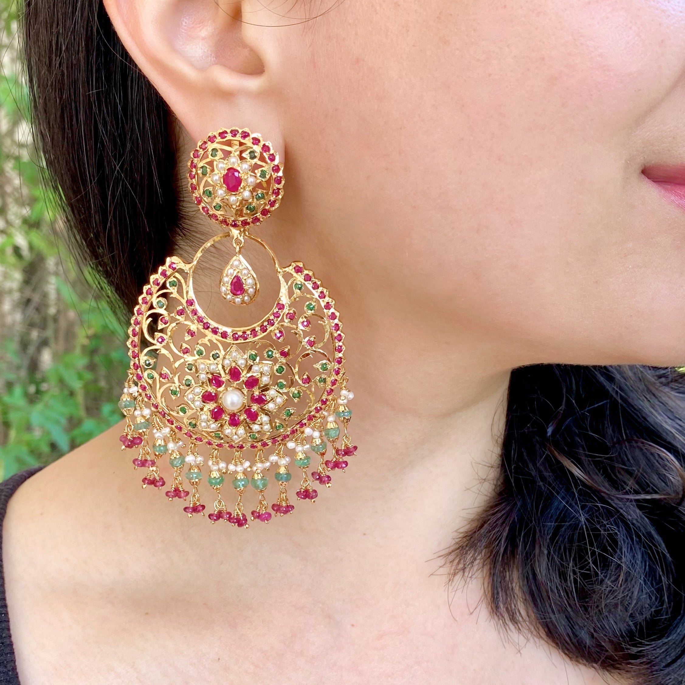 Exquisite Bridal Chandbali Earrings | Unique Indian Designs on Gold Plated Silver ER 447