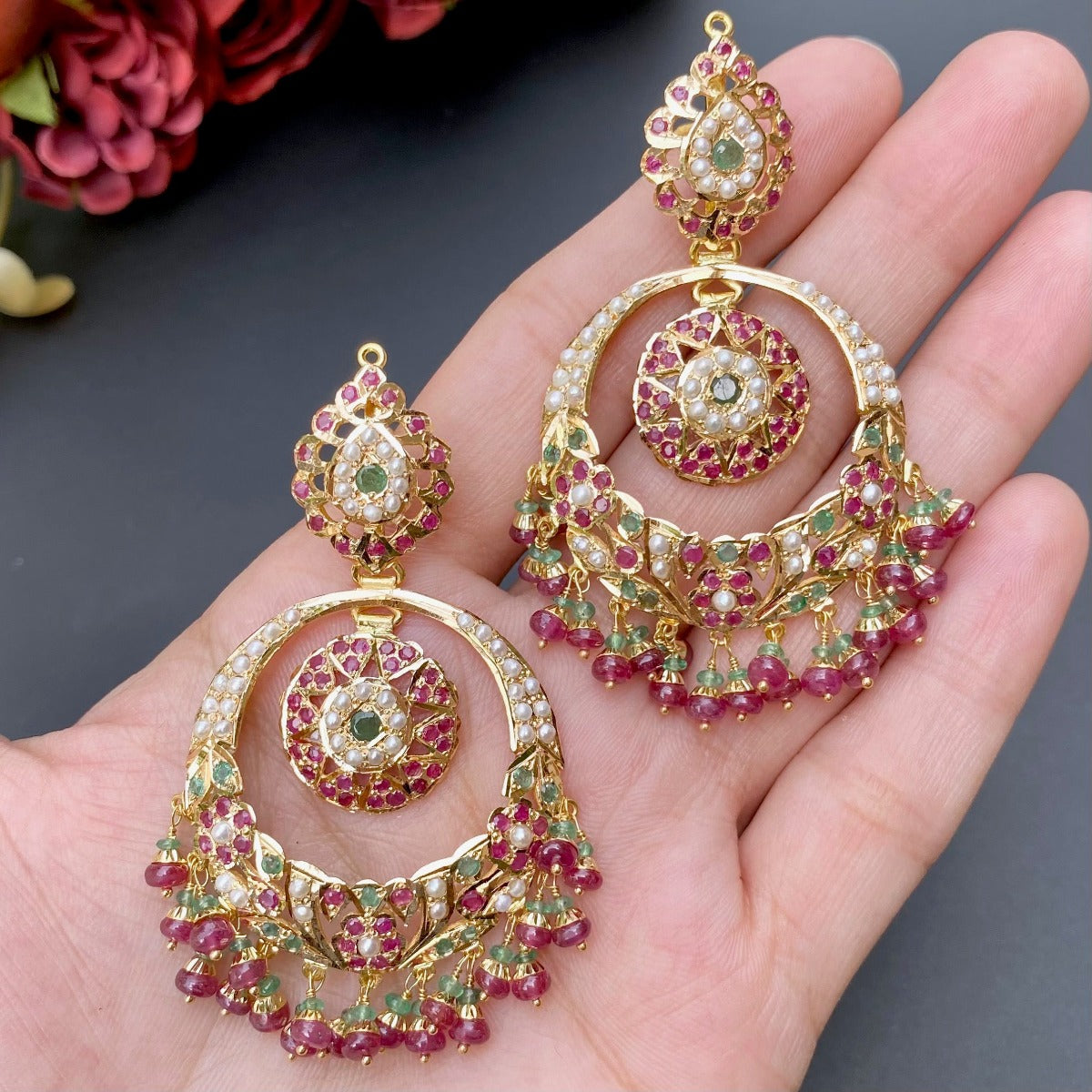 evergreen multicoloured gold jadau necklace set