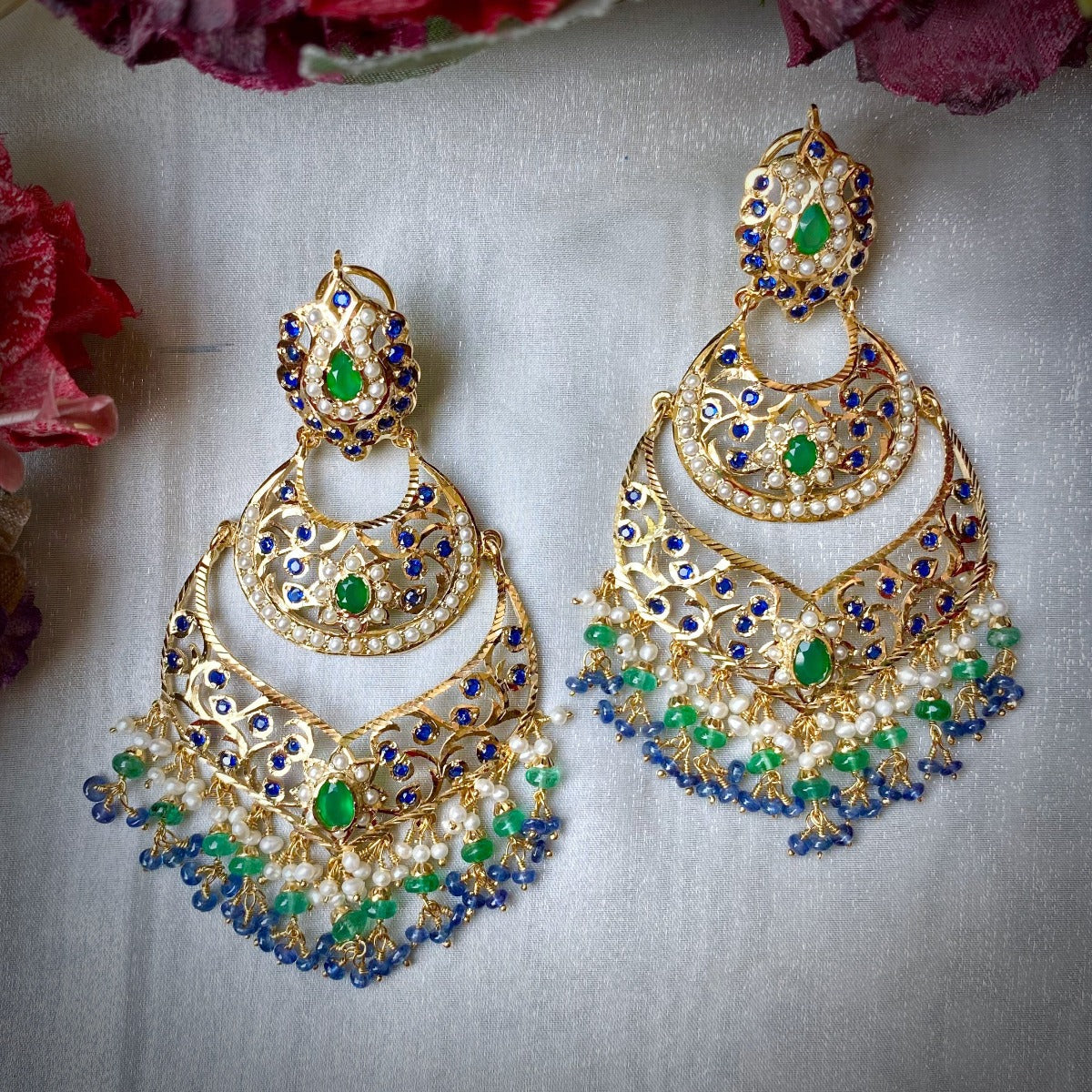 gold plated kundan chandbalis