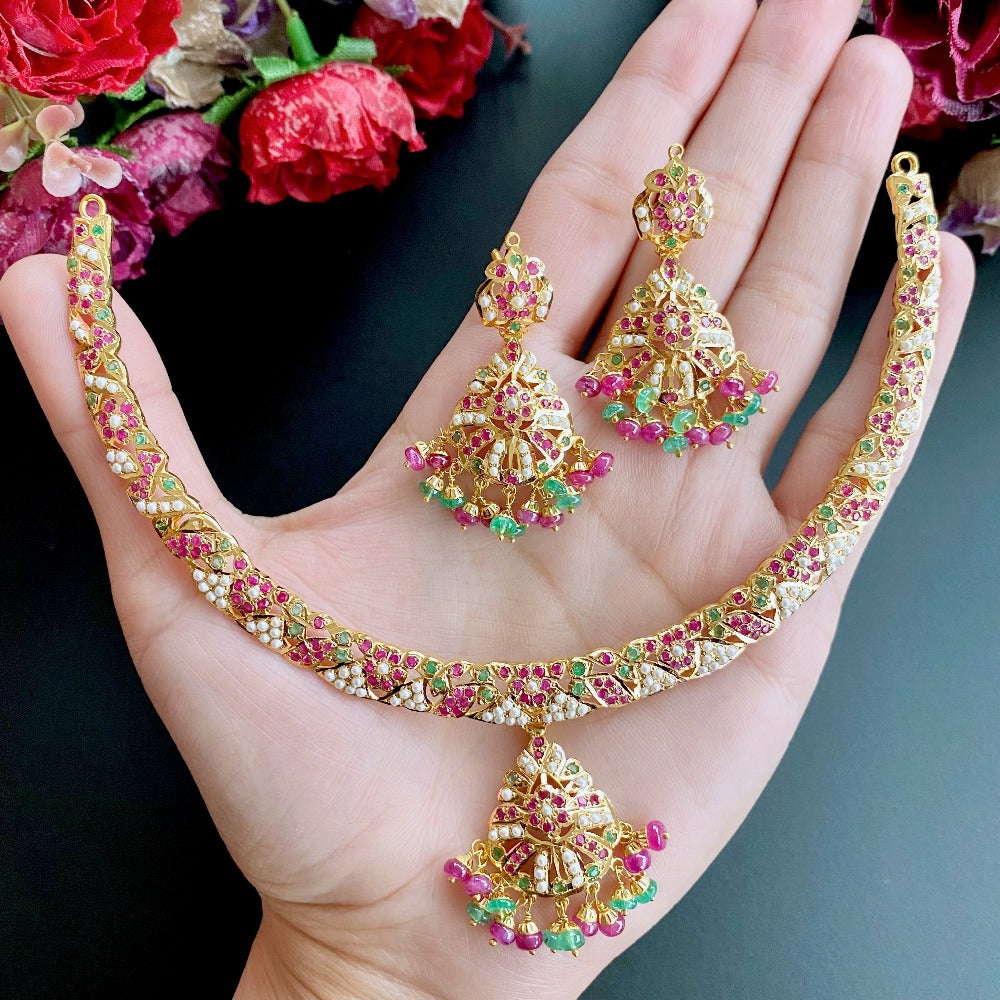 traditional jadau hasli necklace set in 22k gold