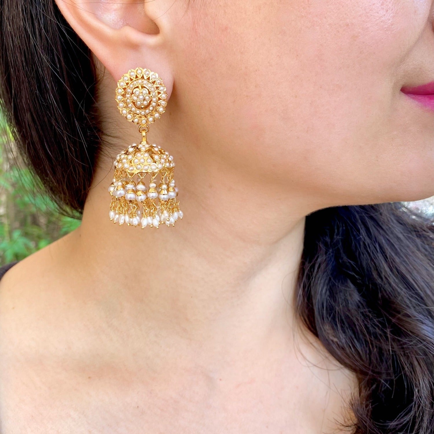 traditional pearl jhumkas