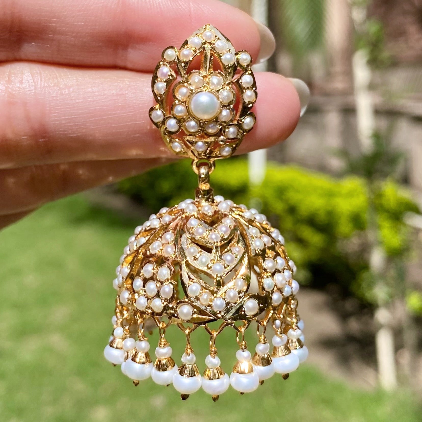 Hyderabadi Jhumkas on Silver | Studded with Freshwater Pearls ER 383