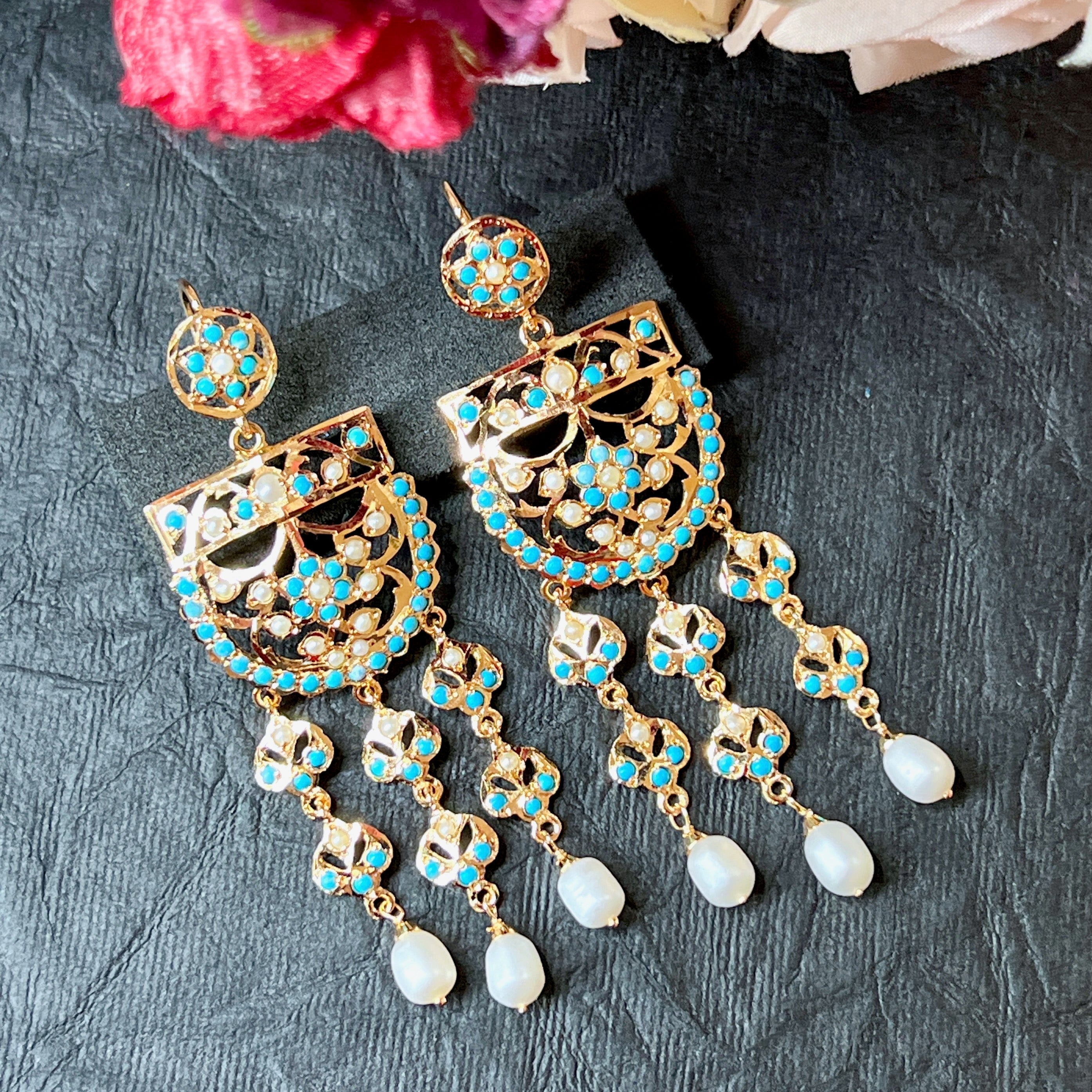 Turquoise Pearl Fish-hook Earrings | ER 645