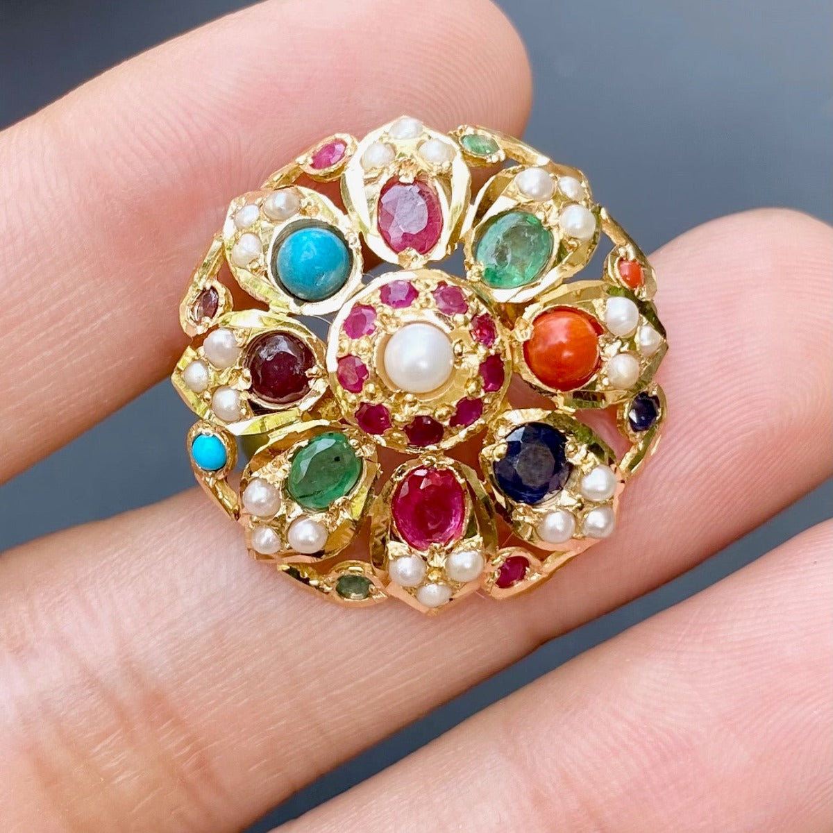 22k gold ring with navaratna stones