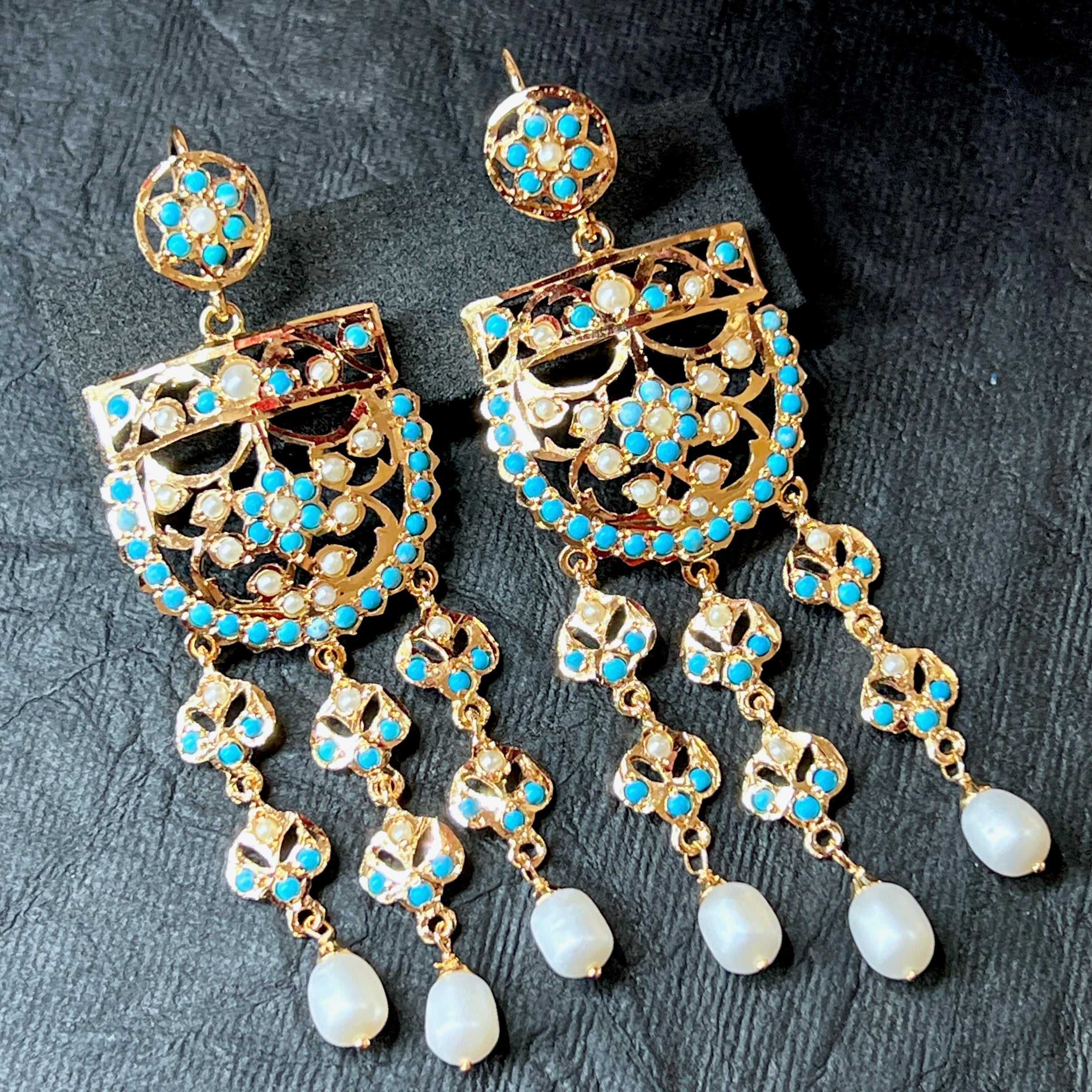 Turquoise Pearl Fish-hook Earrings | ER 645