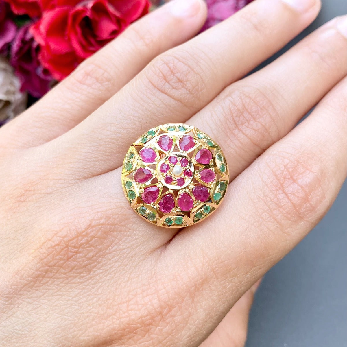 Ruby Emerald Ring in 22ct Gold GLR 098