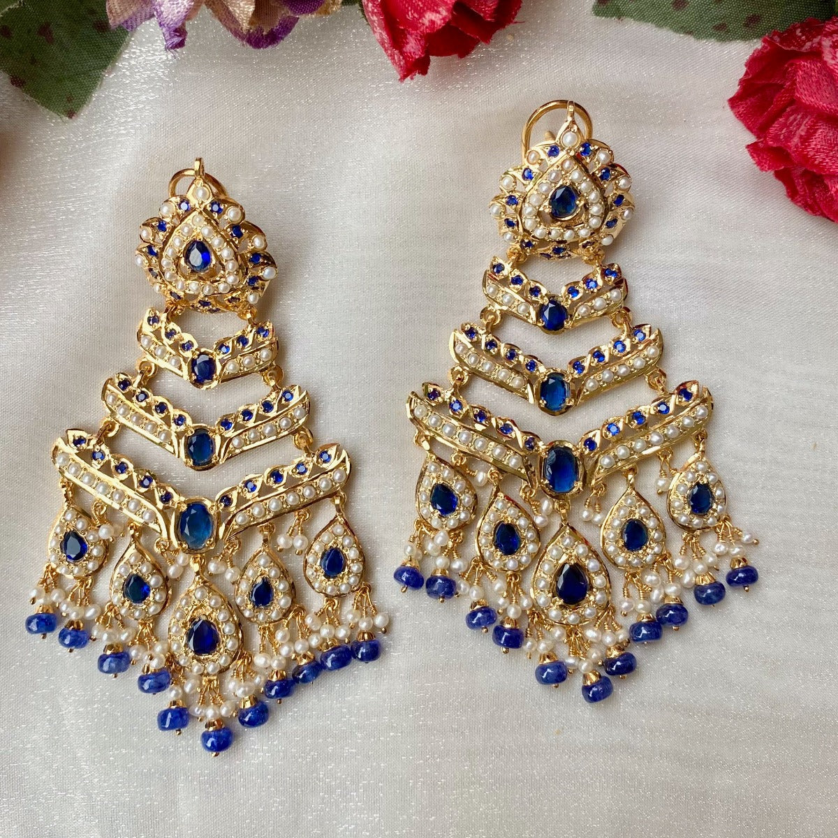 Multicolored Jadau Earrings in Gold Plated Silver ER 328