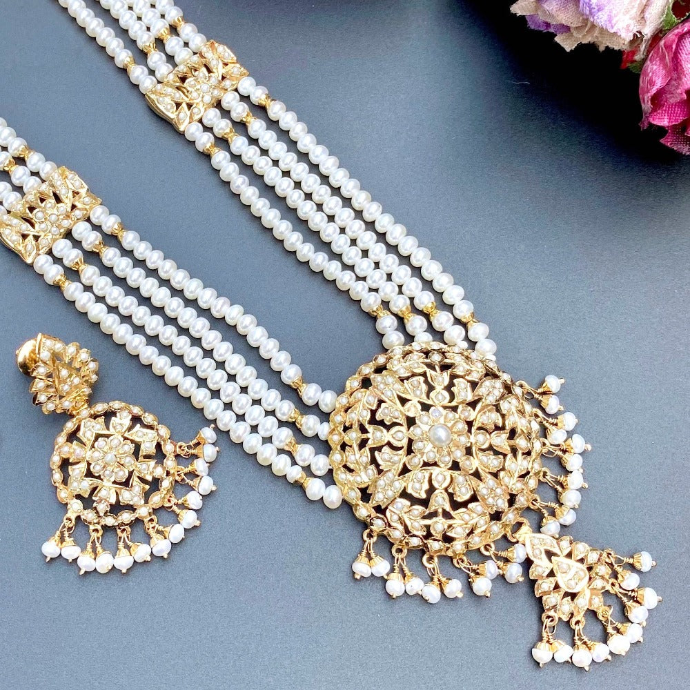 indian pearl haaram on silver with gold plating