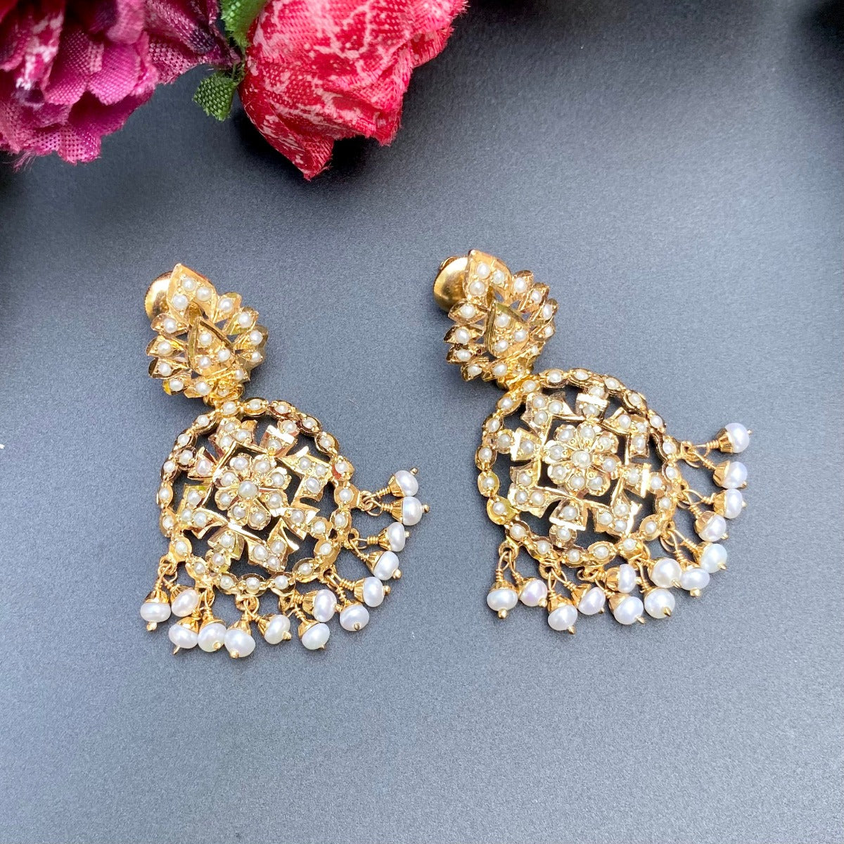 pearl earrings on indian silver with gold plating