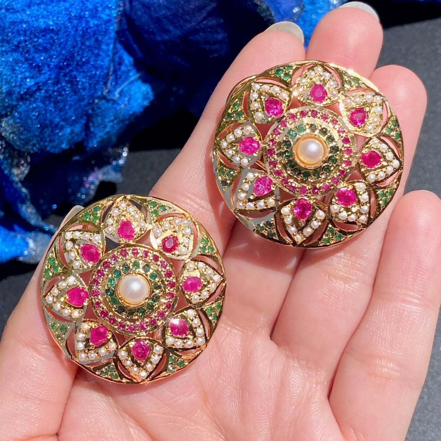 large gold plated jadau studs