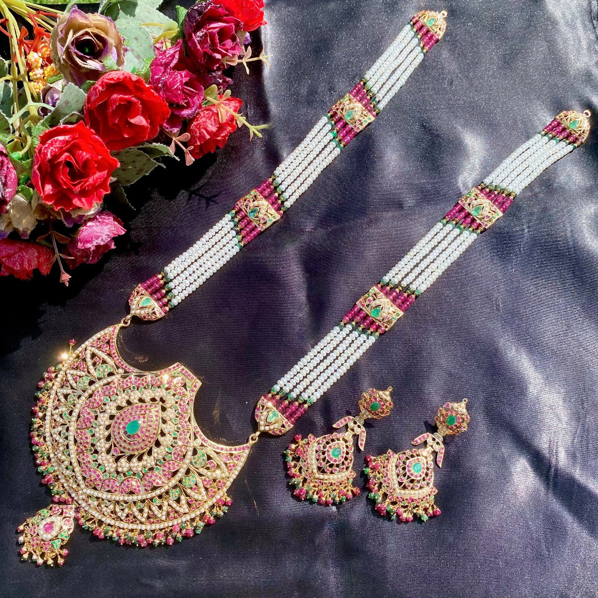 mughal design jarau haar set in gold