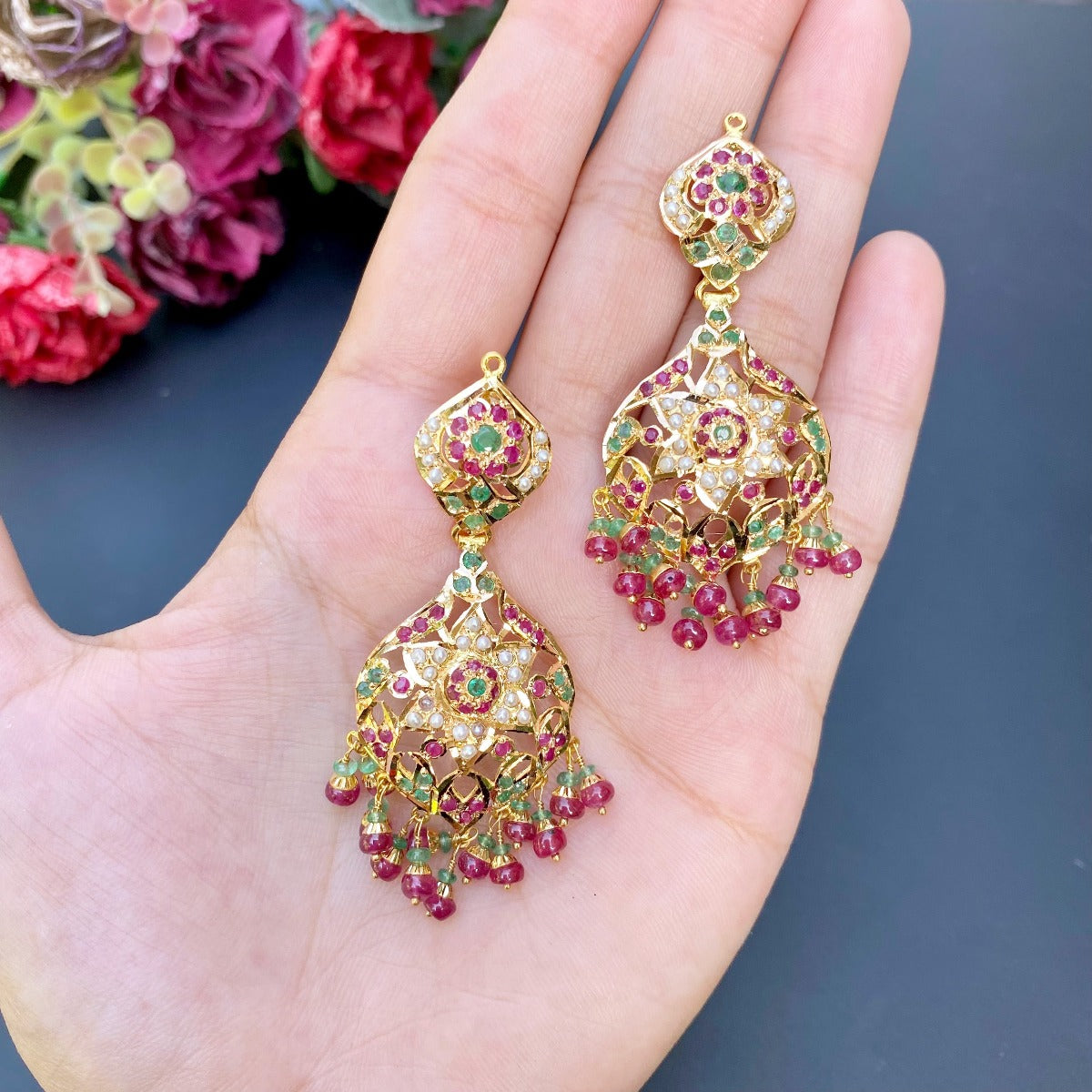 multicoloured jadau rani haar in 22ct gold