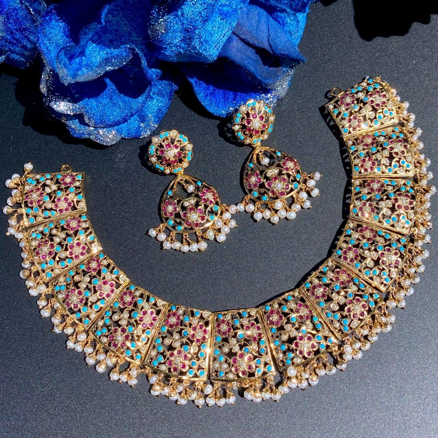 Turquoise bridal necklace set for destination wedding