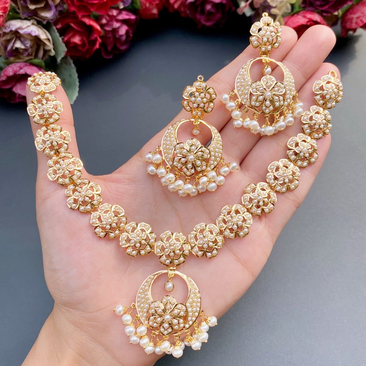 pearl necklace set in real gold