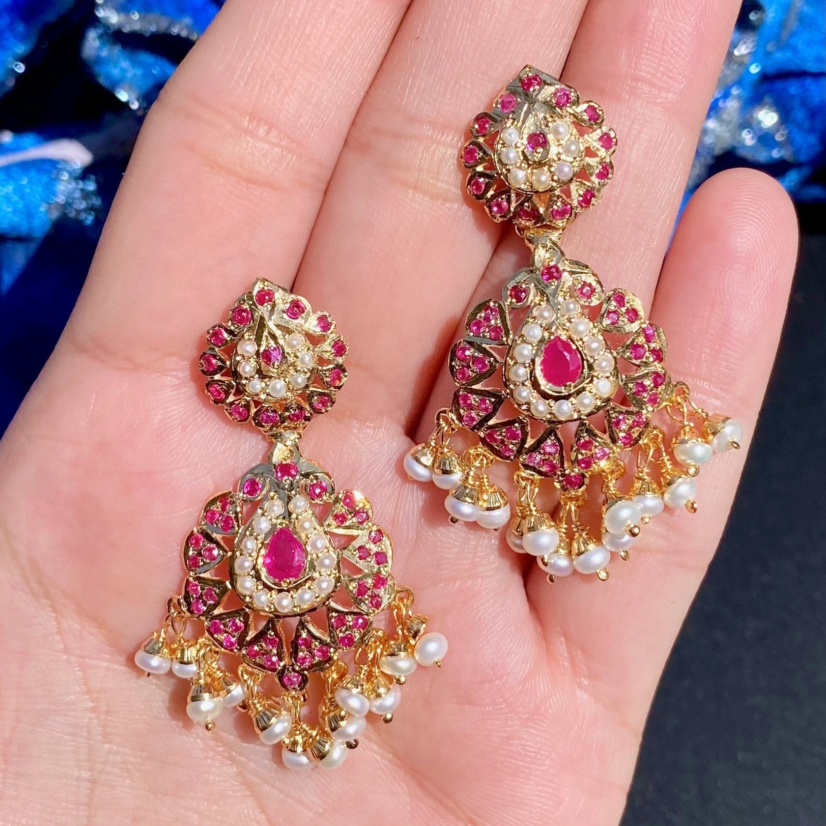 Ruby Red Earrings | 925 Silver Gold Plated Indian Jewelry Online ER 407