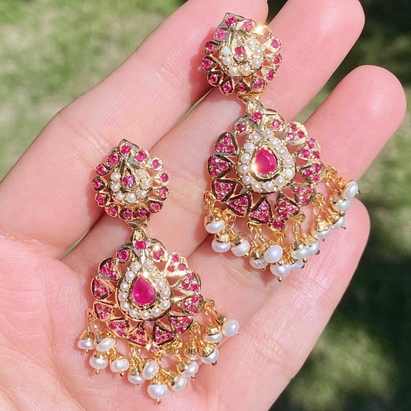 Ruby Red Earrings | 925 Silver Gold Plated Indian Jewelry Online ER 407