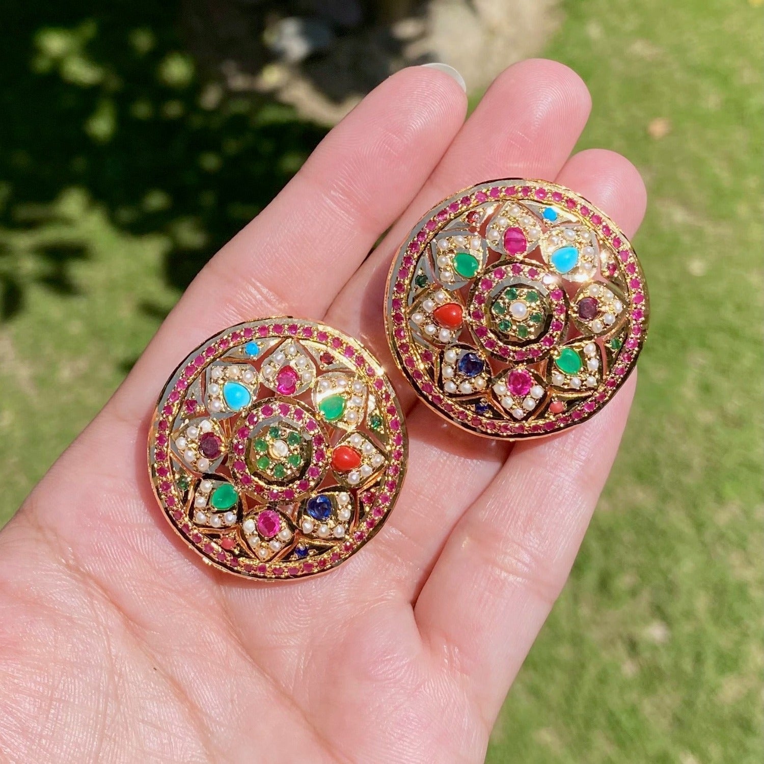 big navaratan Jadau Stud earrings