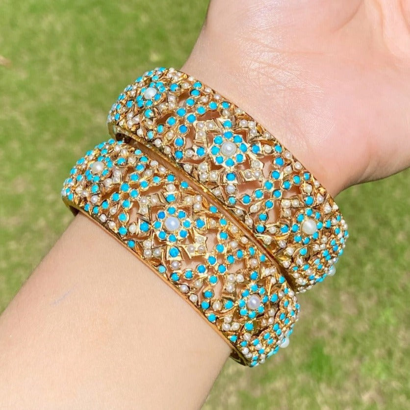 pakistani bangles studded with pearls and feroza