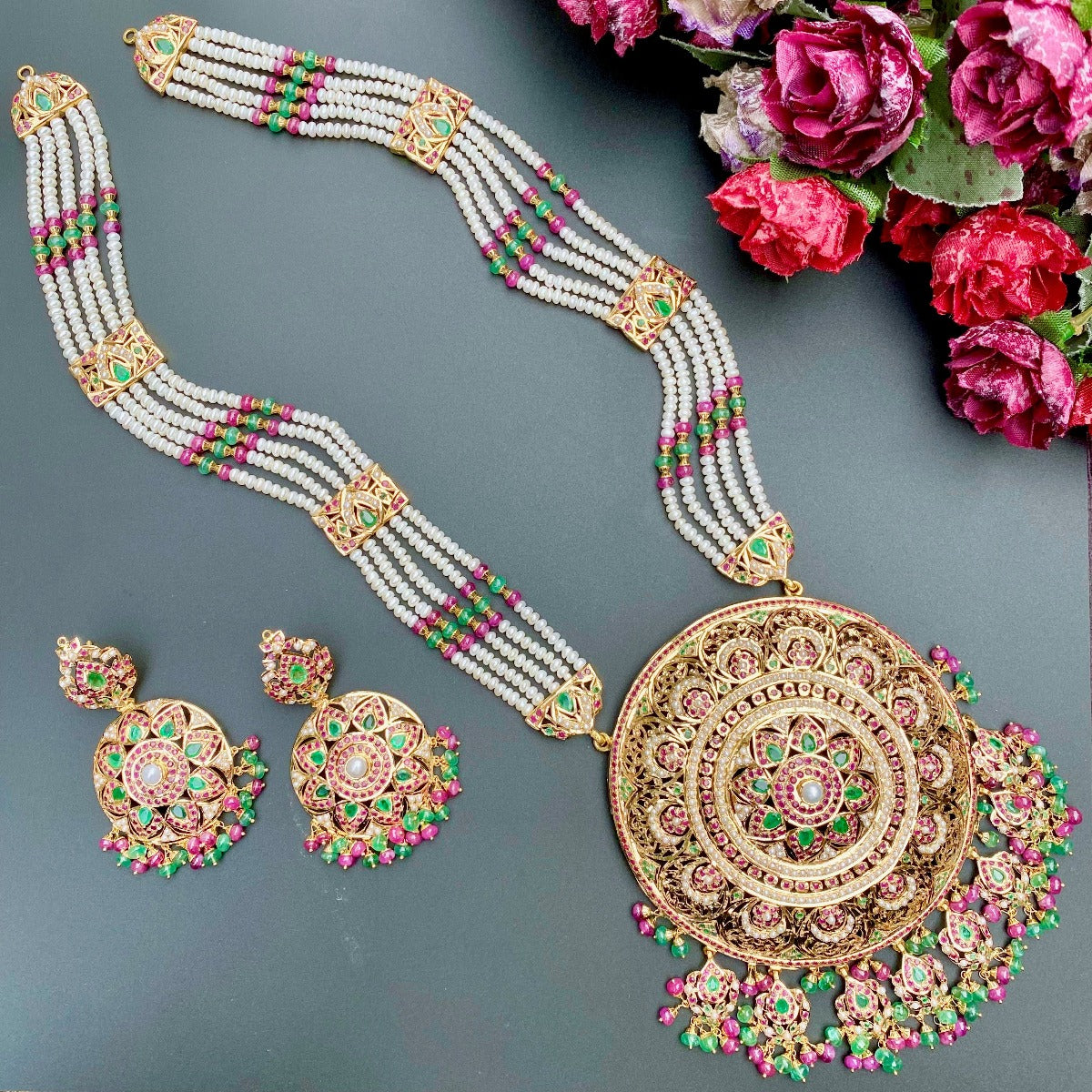 party wear hyderabadi rani haar set