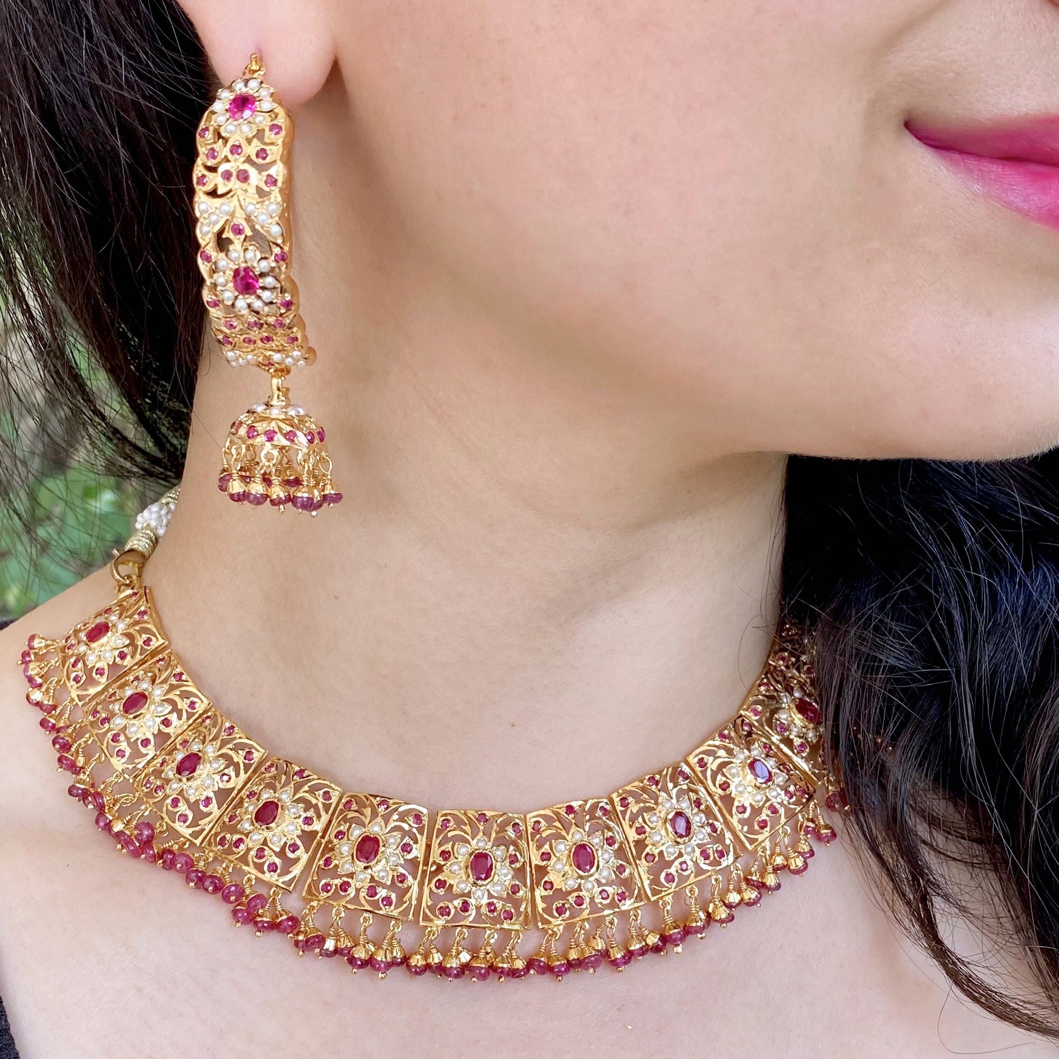 Jadau Necklace with Jhumkas | Broad Necklace with Dandi Jhumki NS 478