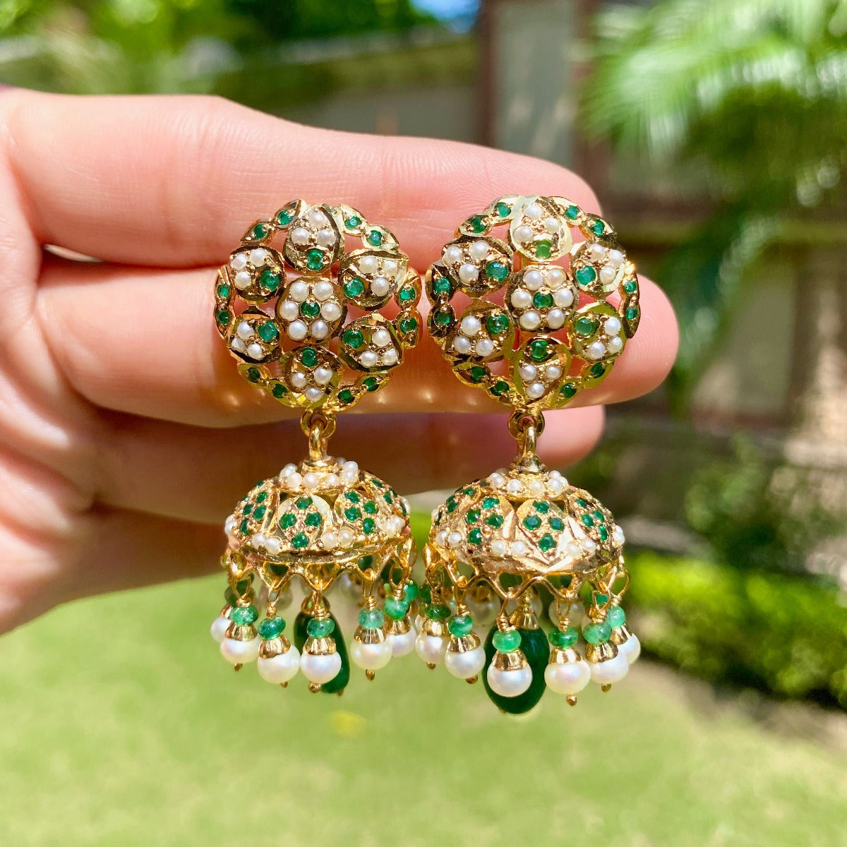 emerald jhumkas