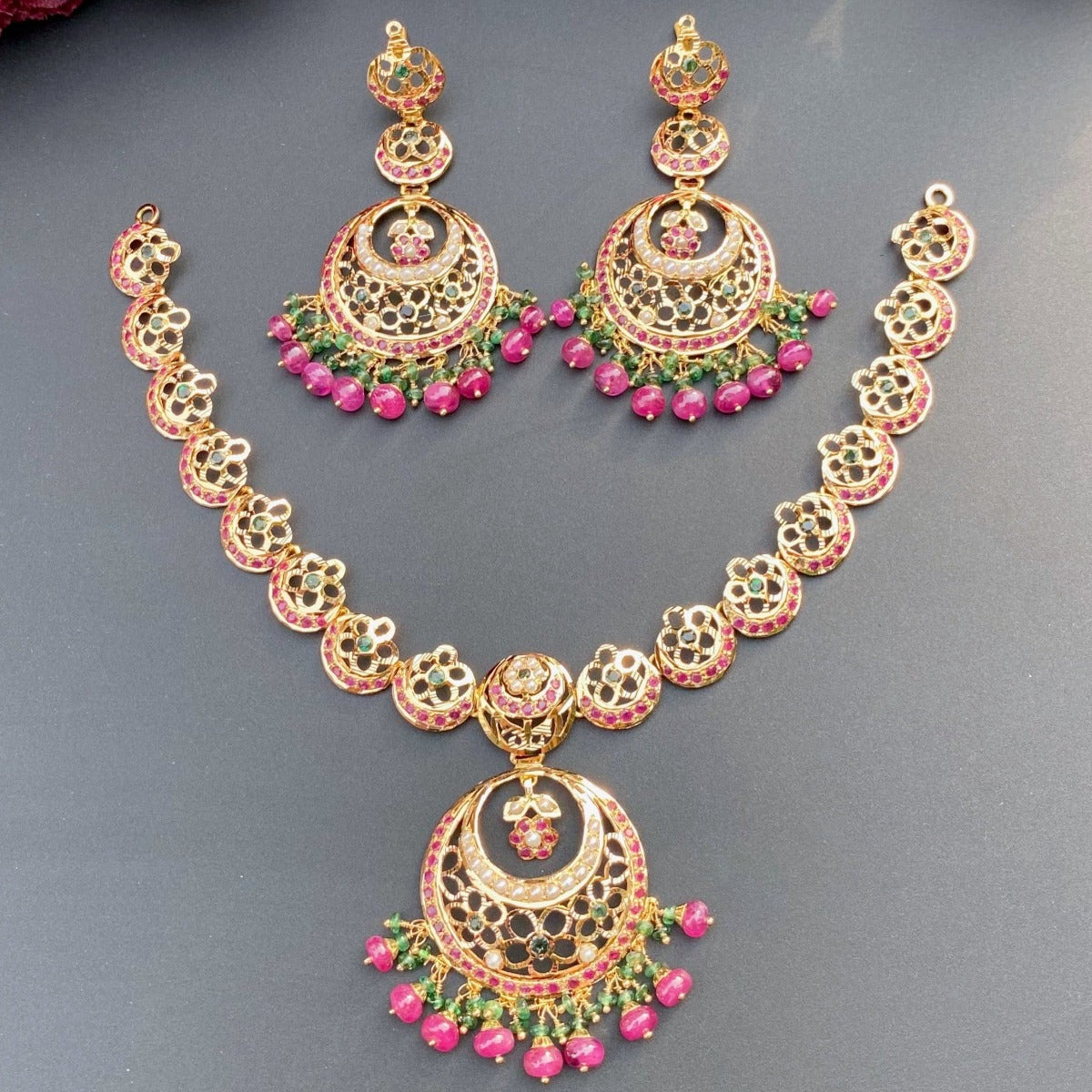 jadau necklace set dainty light in weight 22k gold