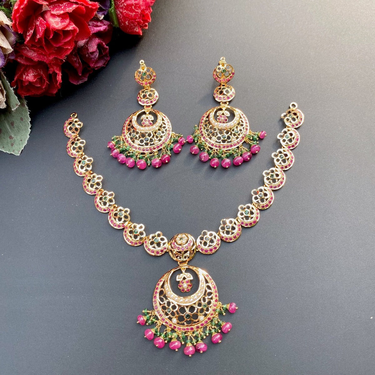 jadau necklace set dainty light in weight 22k gold