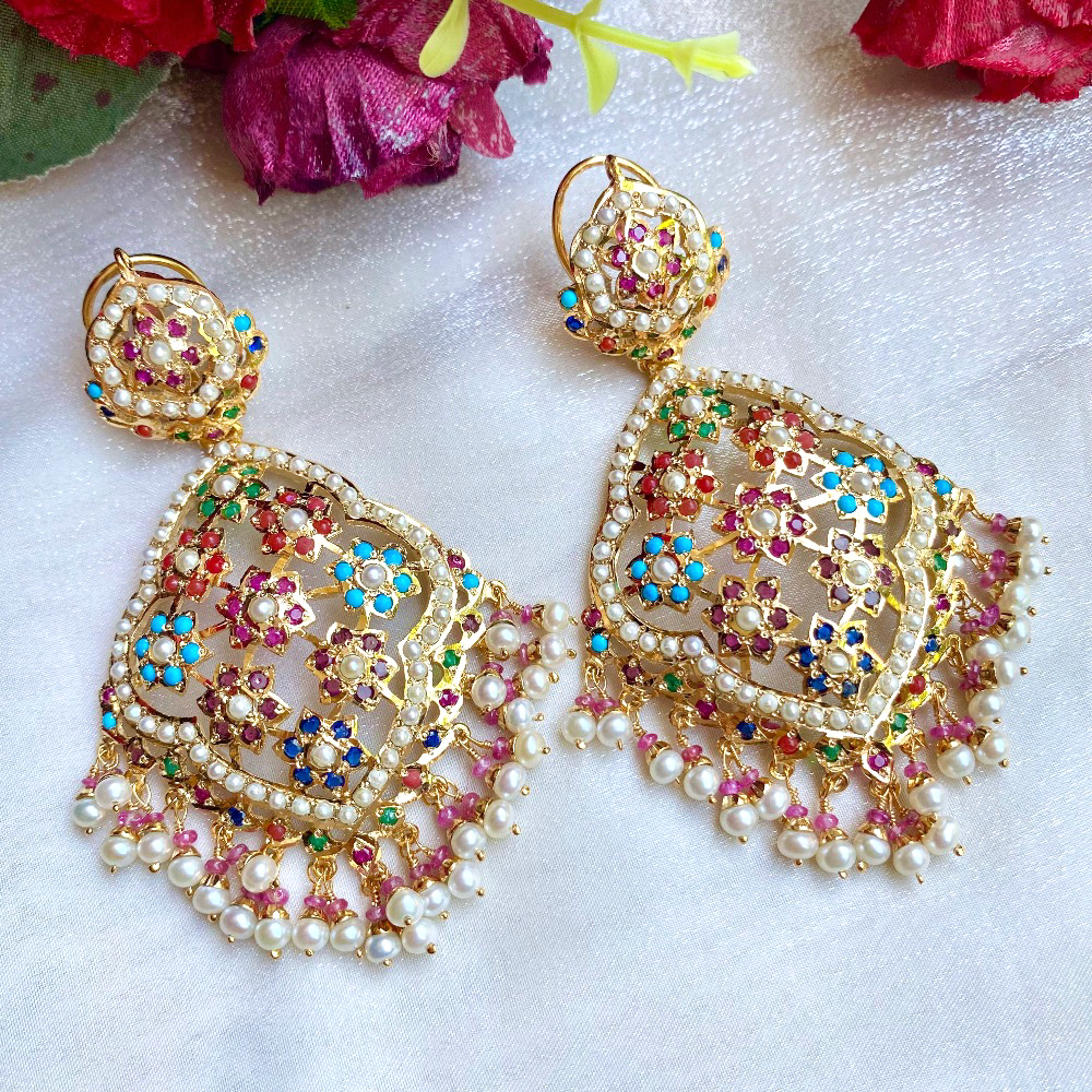 large indian gold plated Navaratna earrings