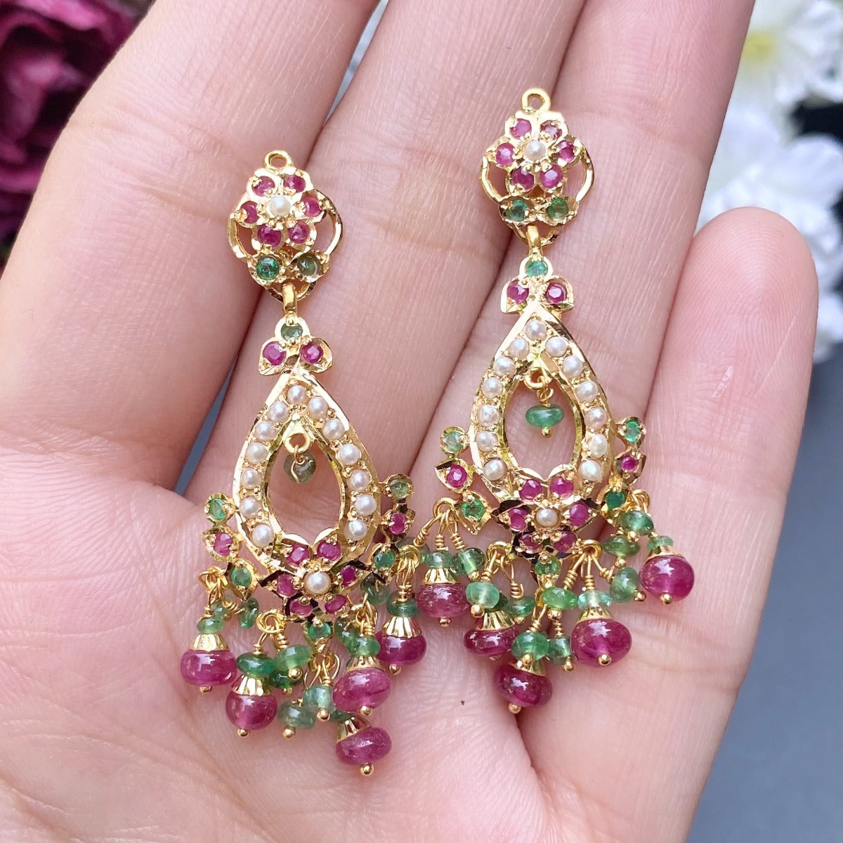 ruby emerald chandbali grt