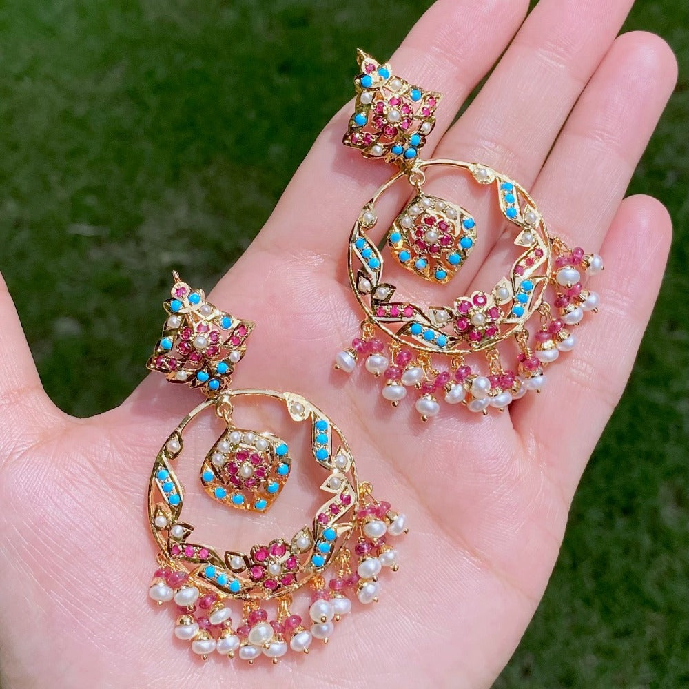 buy gold plated ruby firoza chandbali earrings online