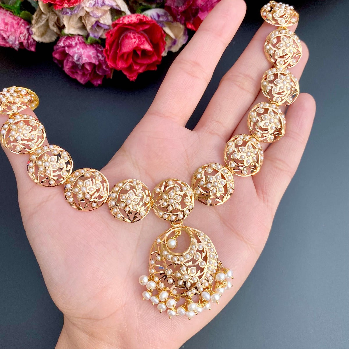 real pearl real gold necklace set