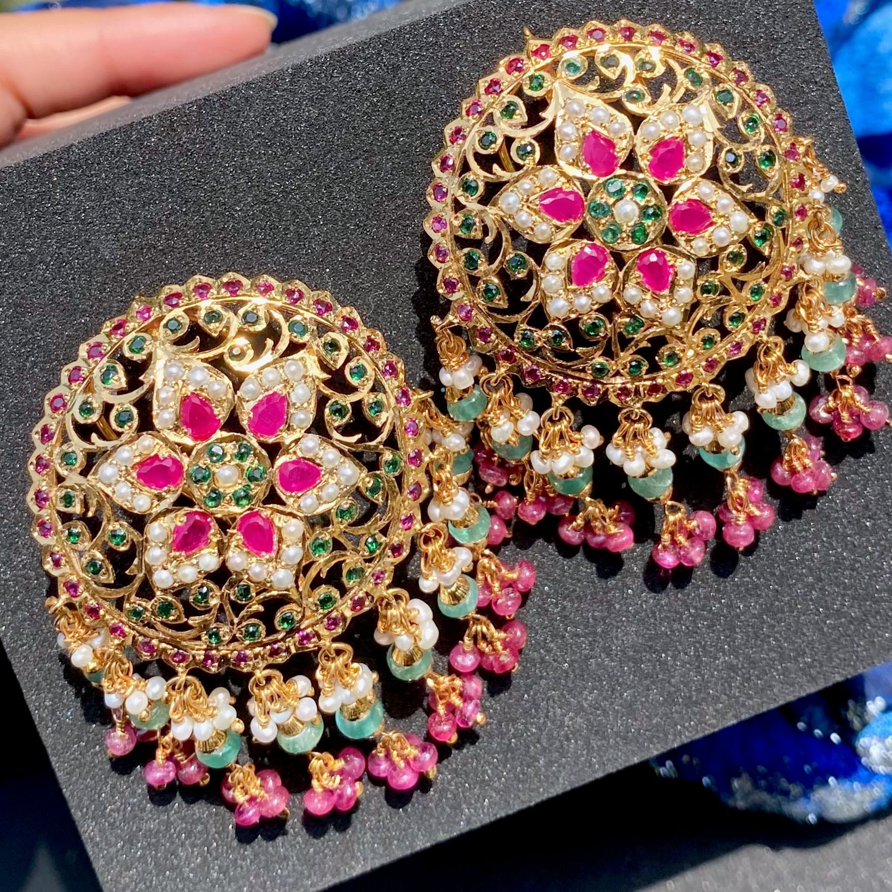 Statement Jadau Stud Earrings | Bridal Round Tops | Gold Plated ER 593