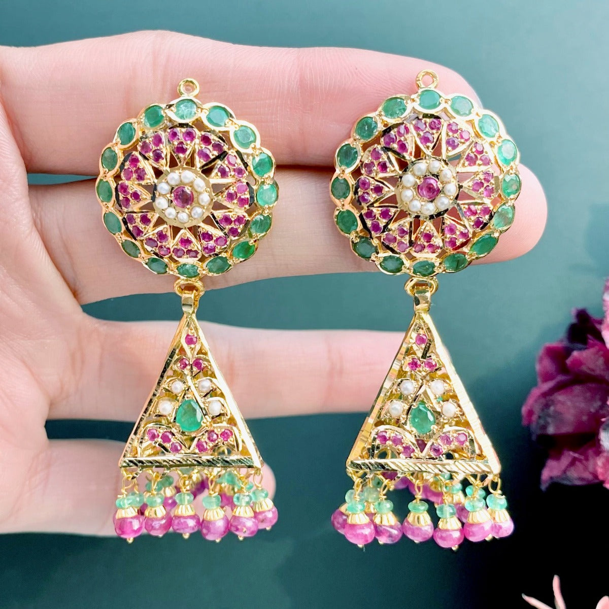 rajasthani jadau jhumka earrings in 22k