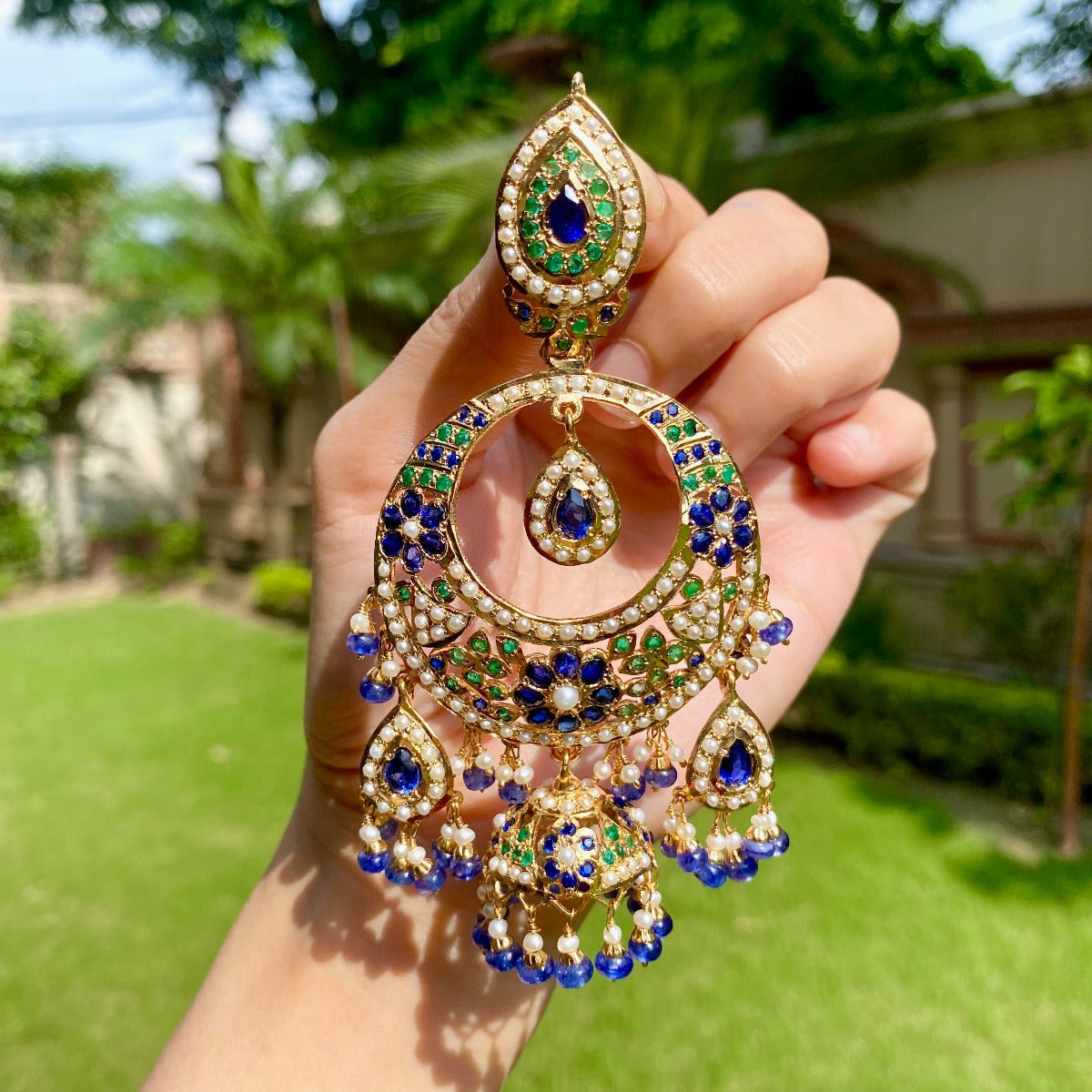 jadau chandbali with jhumka