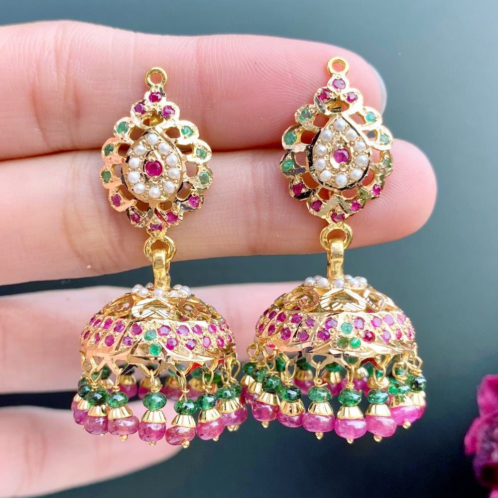 jadau jhumka earrings in 22k gold