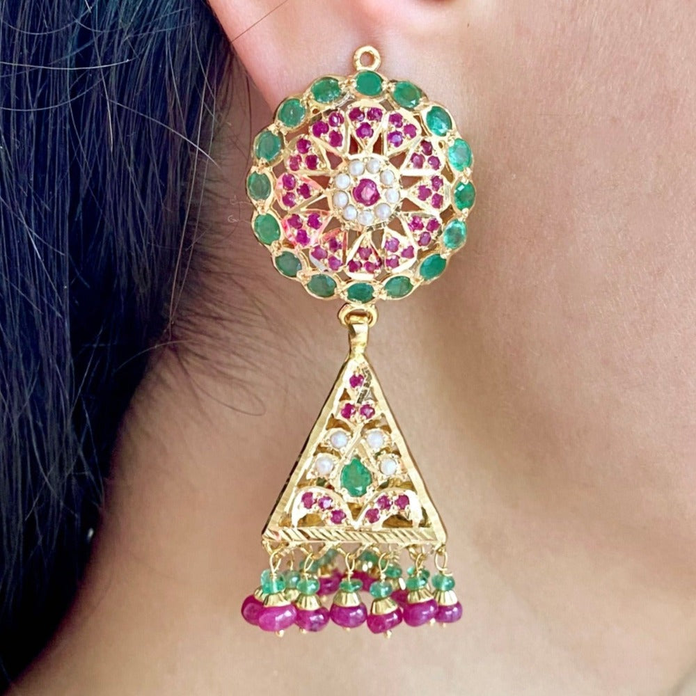 emerald jhumka in 14k gold under 50000