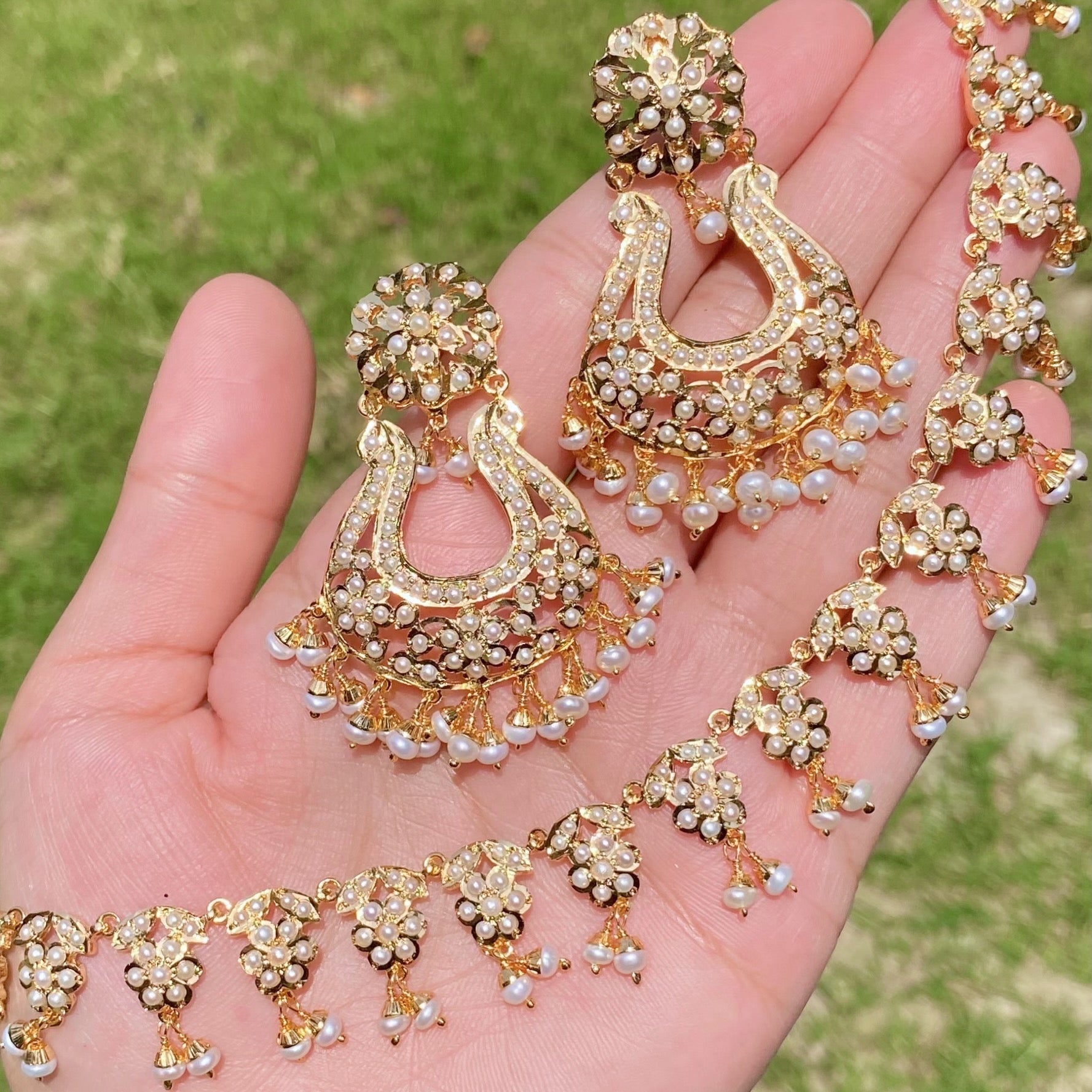 Exquisite Pearl Necklace Set | Gold Plated Jadau Set with Pearls NS 316