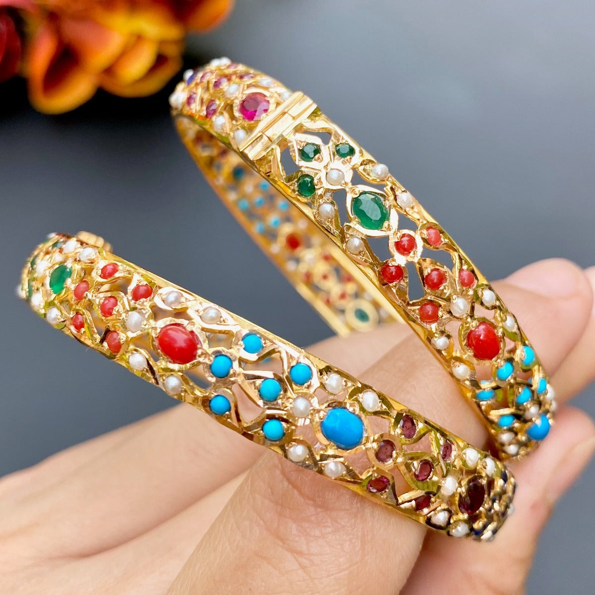 navratna gold bangles