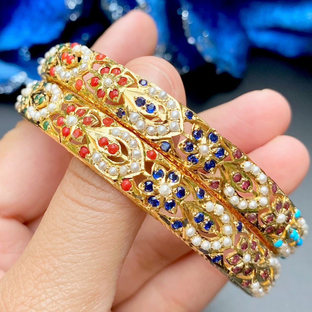 Navaratna bangles made in gold plated sterling silver