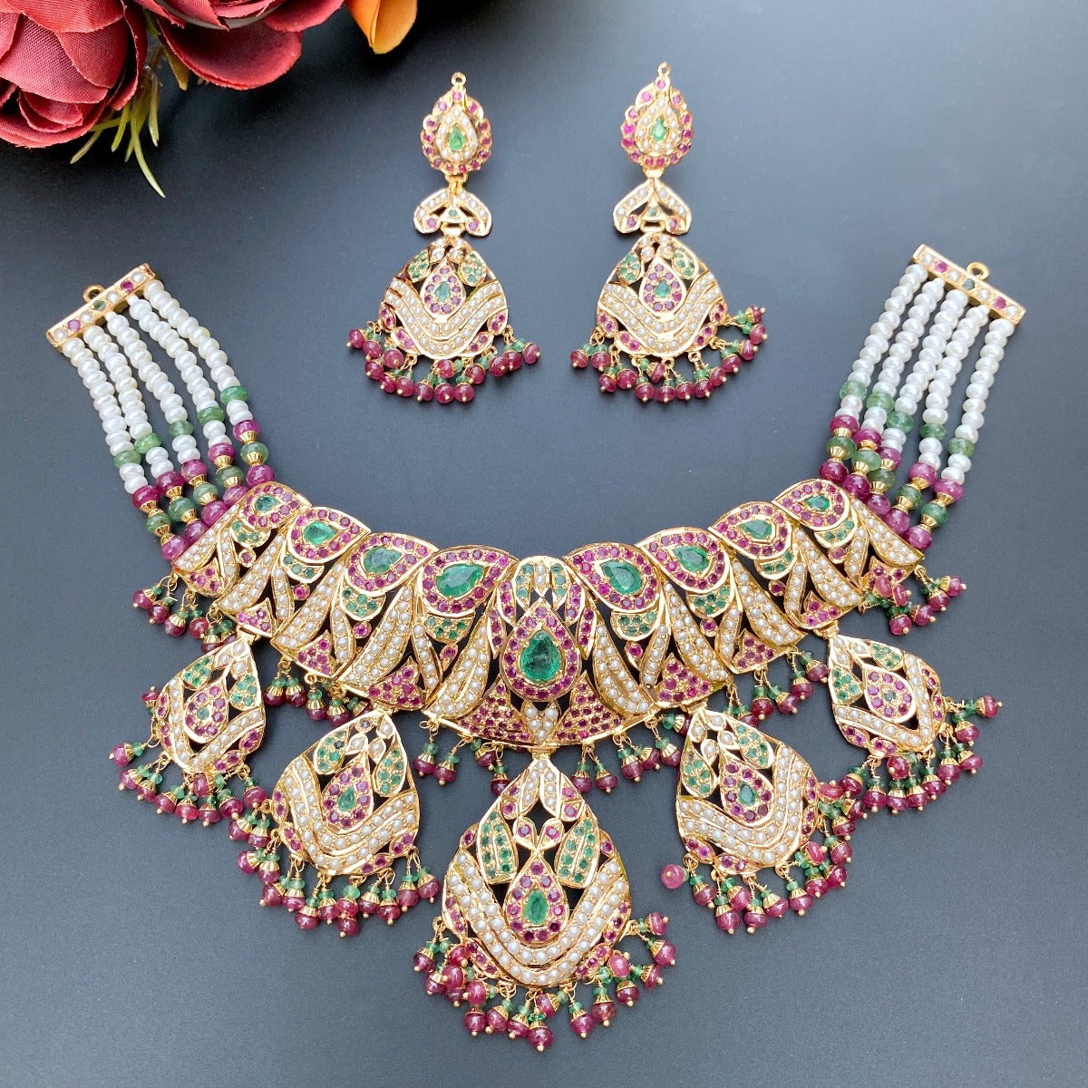 multicoloured bridal pakistani set in 22 carat gold