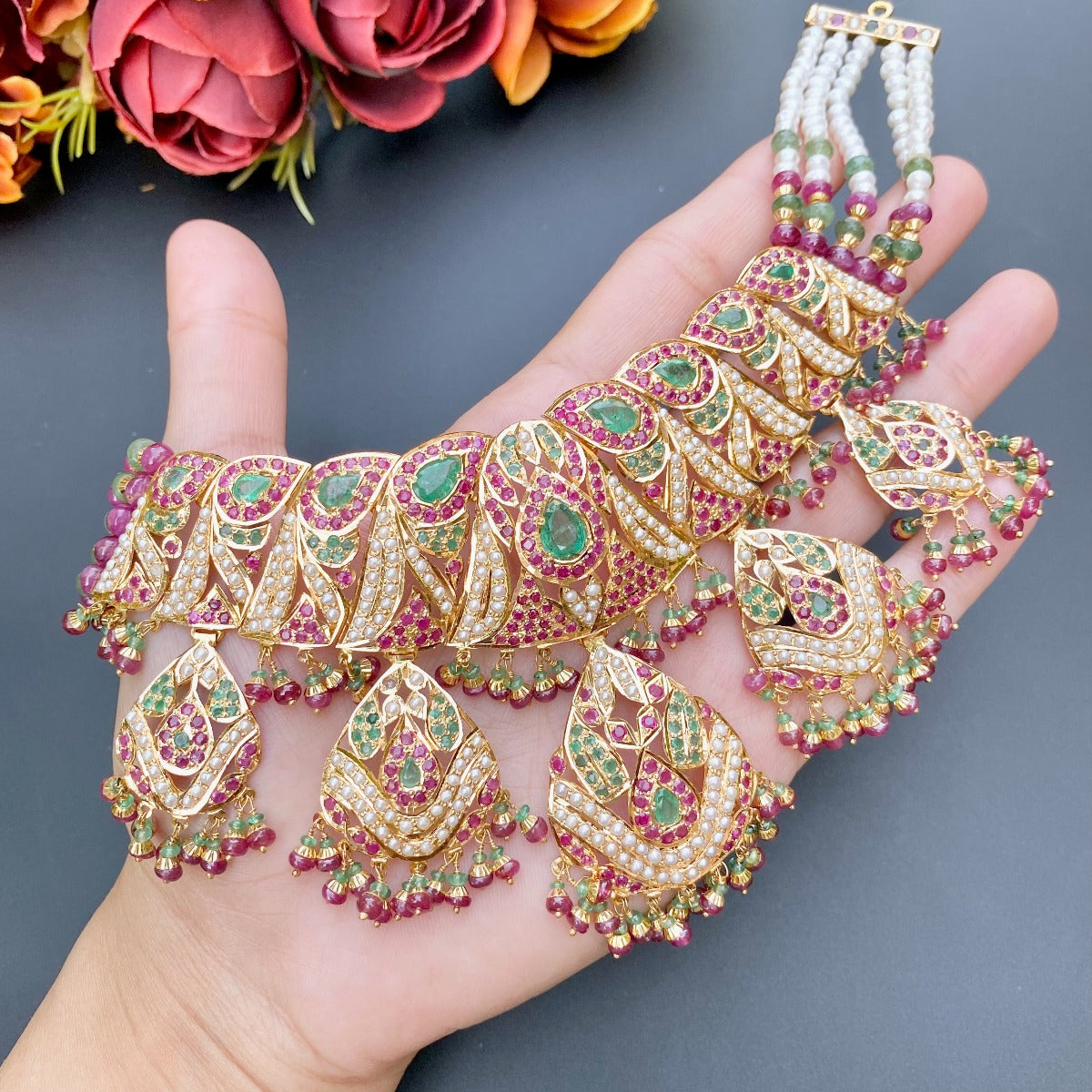 multicoloured bridal pakistani set in 22 carat gold