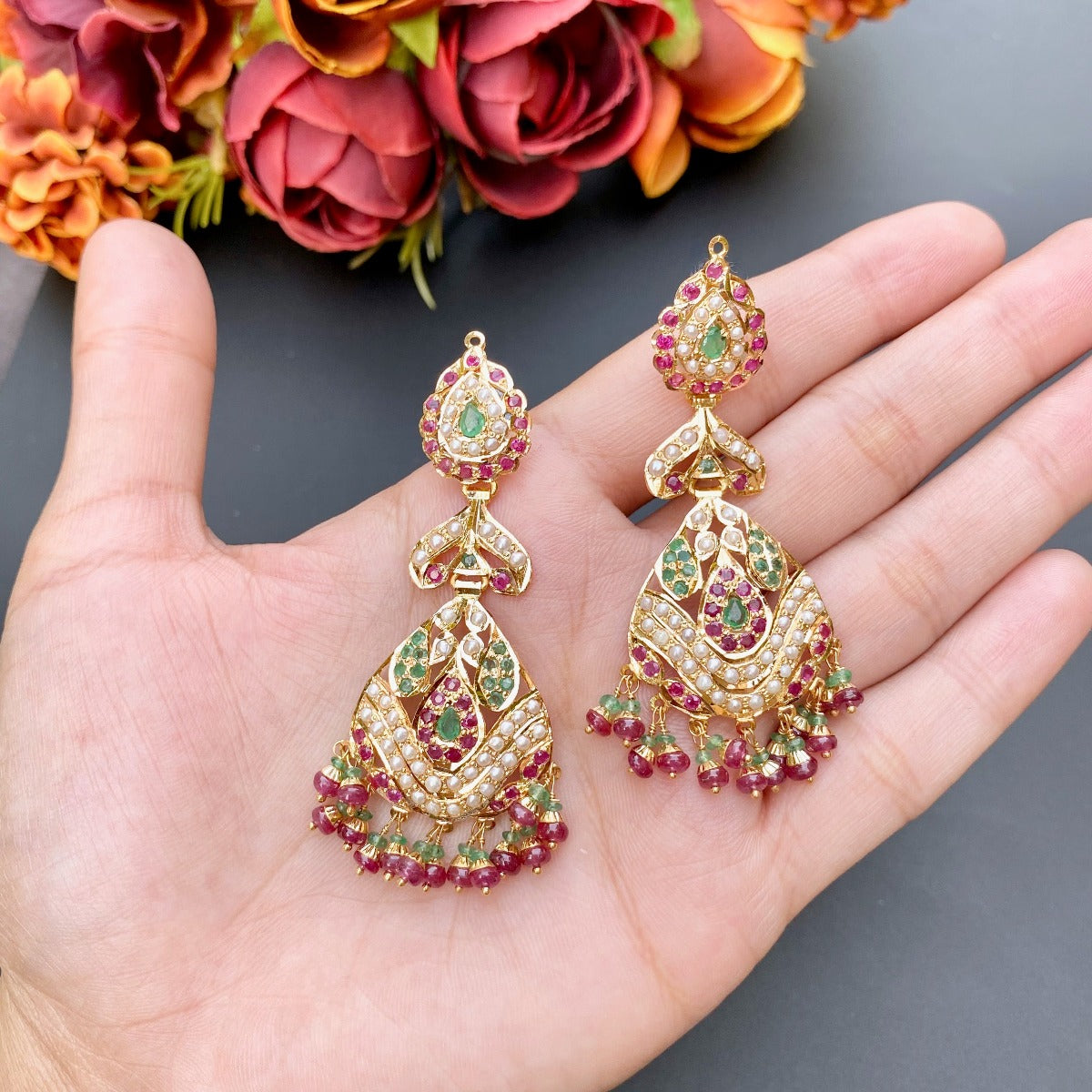 multicoloured bridal pakistani set in 22 carat gold