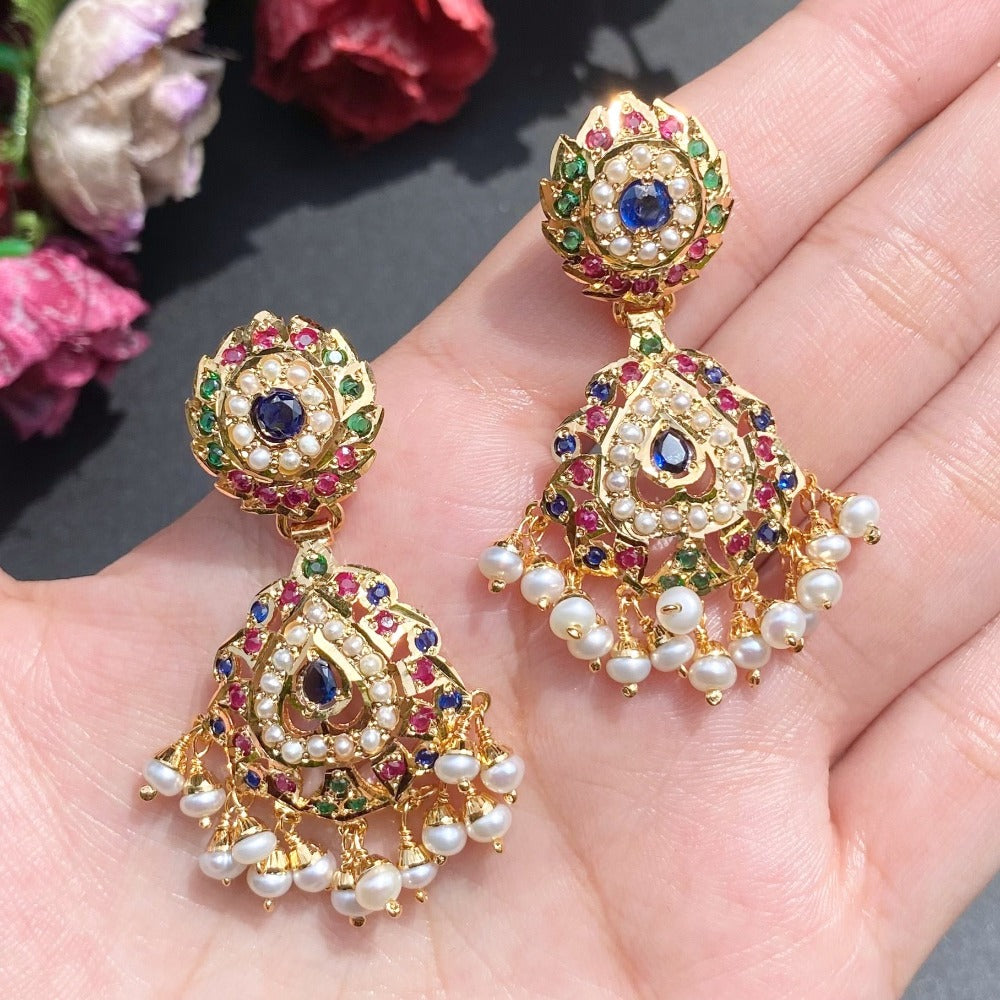 gold plated jadau earrings