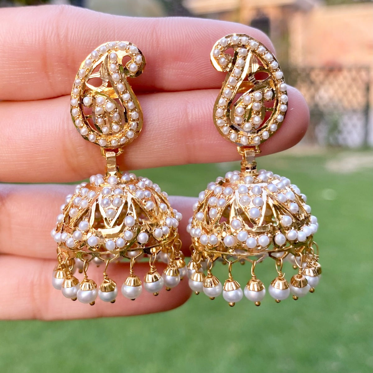 pearl jhumka earrings 22ct gold