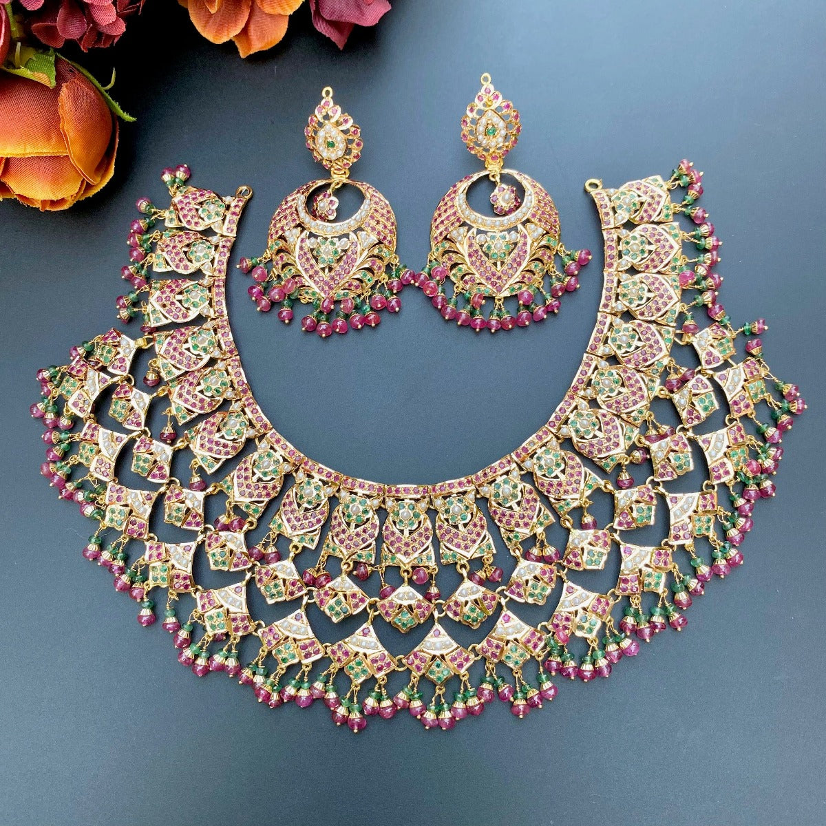 traditional jaal necklace set in 22 carat gold