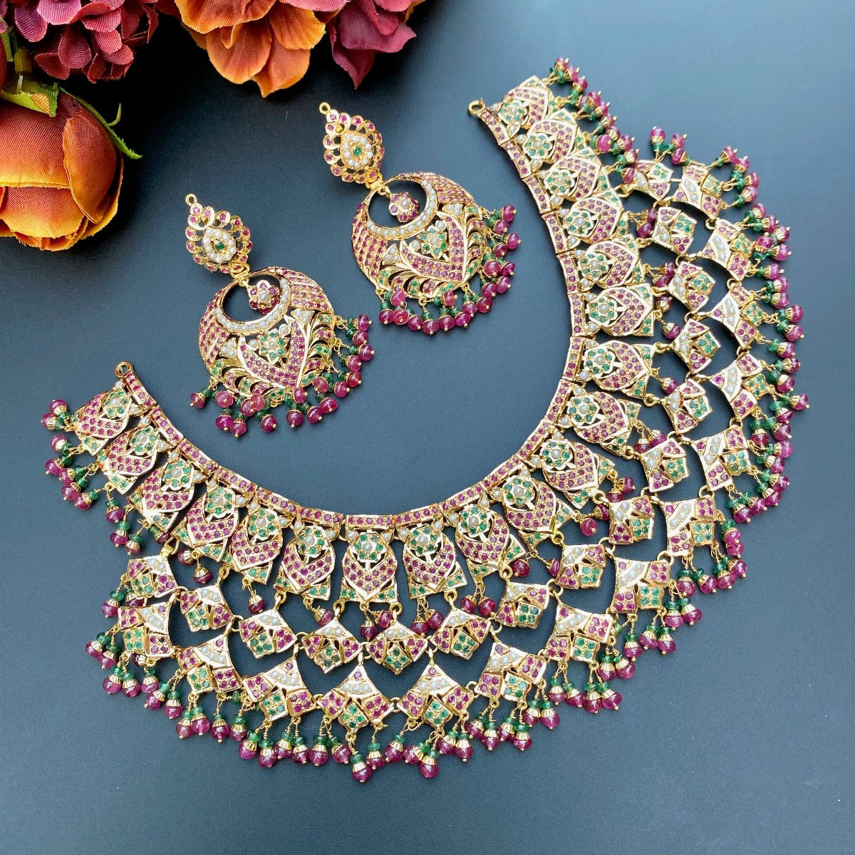 traditional jaal necklace set in 22 carat gold